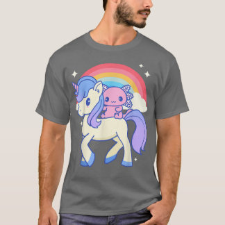 T-shirt Cute Kawaii Aolotl Sur Une Unicorne Avec Rainbow A