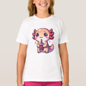 T-shirt Cute Kawaii Axolotl avec thé à bulle (Devant)