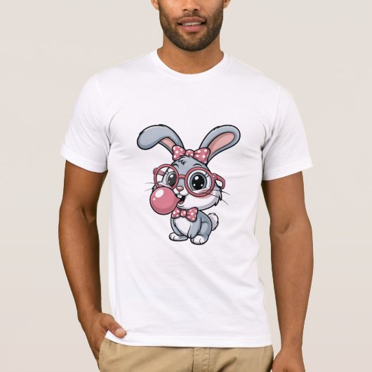 T-shirt Cute Kawaii Bunny with Glasses (Devant)