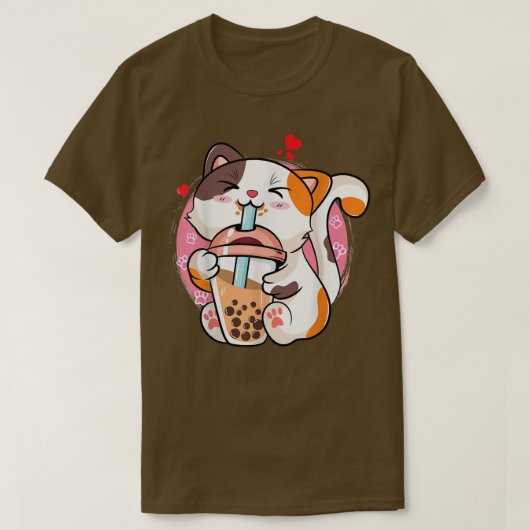 T-shirt Cute Kawaii Cat Boba Bubble Milk Tea Anime Neko Ki (Design devant)