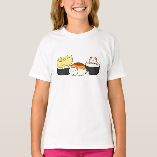 T-shirt Cute Kawaii Cat-lifornia Sushi Roll (Devant)