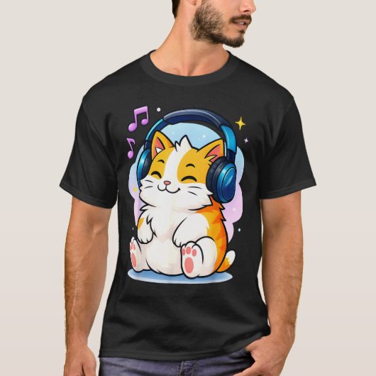 T-shirt Cute Kawaii Cat Neko Funny Music Kitten Lover K-p (Devant)