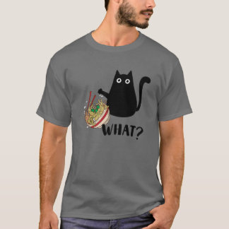 T-shirt Cute Kawaii Cat "What?" Ramen Japanese Food Men, W