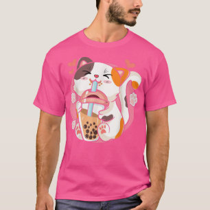 T-shirt Cute Kawaii Chat Boba Thé Buble Thé Anime Femmes G
