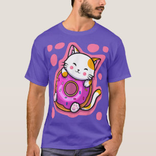 T-shirt Cute Kawaii Chat Donut Anime Japonaise Femmes ou F