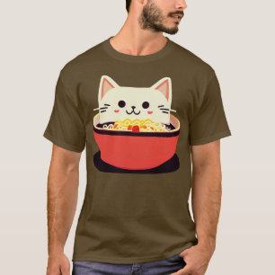 T-shirt Cute Kawaii Chat mange Ramen dans un bol de nouill