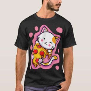T-shirt Cute Kawaii Chat Pizza Anime Japonaise Femmes ou F