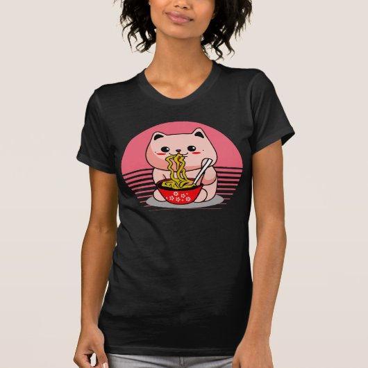 T-shirt Cute Kawaii chat ramen (Devant)