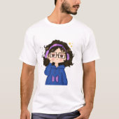 T-shirt Cute Kawaii Chibi Fille Portant Un Casque (Devant)