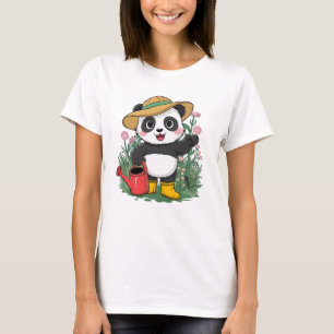 T-shirt Cute Kawaii Chibi Panda avec fleurs