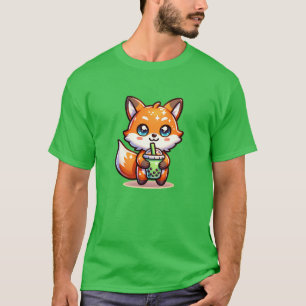 T-shirt Cute Kawaii Fox avec thé bulle Personnalisé