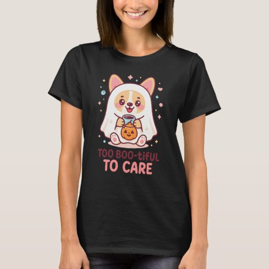 T-shirt Cute Kawaii Ghost Corgi Halloween (Devant)