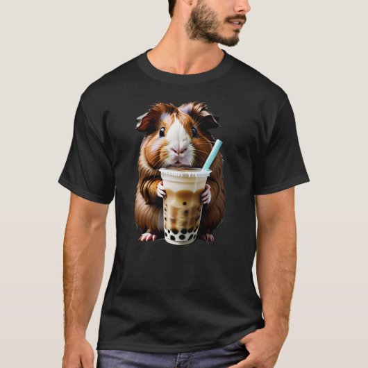 T-shirt Cute Kawaii Guinea pig Drinking Boba Bubble Milk T (Devant)