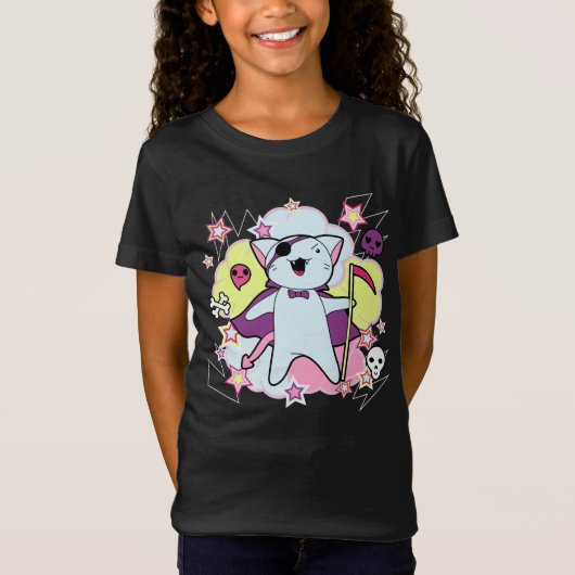 T-Shirt Cute Kawaii Halloween Chat Kids Happy Kawaiiloween (Devant)