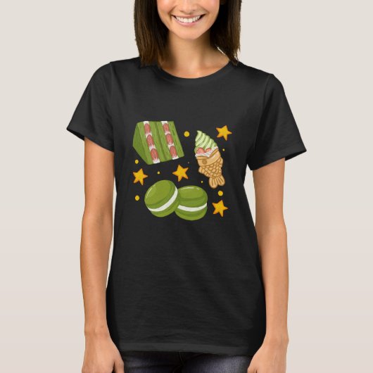 T-shirt Cute Kawaii Hand-Drawn Matcha Sweets (Devant)