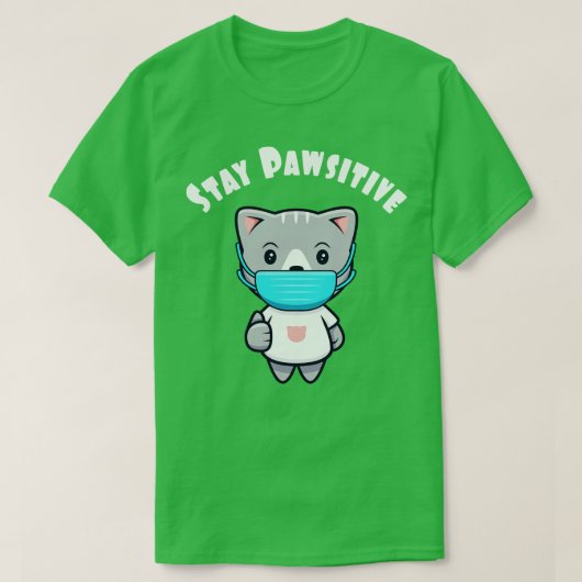 T-shirt Cute Kawaii Masque Visage Chat Kitty Pawsitive (Design devant)
