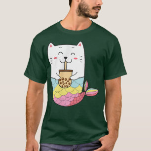 T-shirt Cute Kawaii Mermaid Chat Boba Bubble Lait Thé Anim