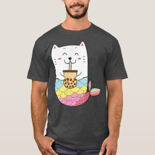 T-shirt Cute Kawaii Mermaid Chat Boba Bubble Lait Thé Anim