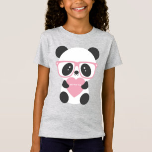 T-Shirt Cute Kawaii Panda Porte Coeur Rose