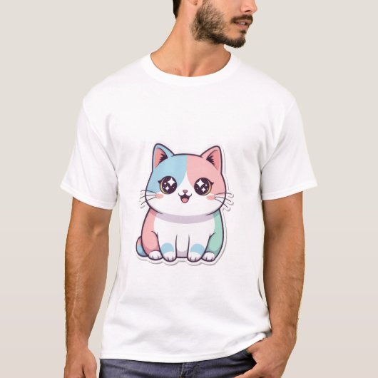 T-shirt Cute Kawaii Pastel Cat Sticker Sparkle Eyes Kitty✨ (Devant)