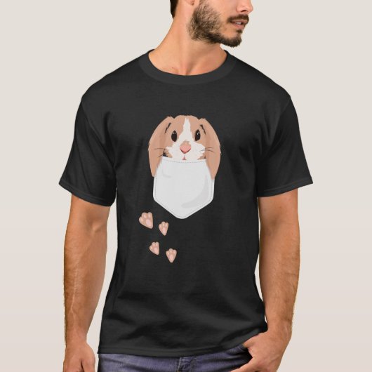 T-shirt Cute Kawaii Pocket Bunny Egg Joyeux dimanche de Pâ (Devant)