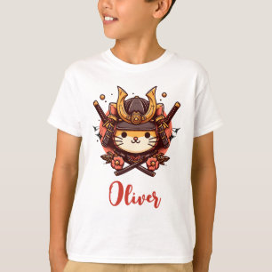 T-shirt Cute Kawaii Samurai Chat Personnalisé