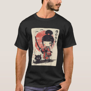 T-shirt Cute Kawaii Samurai fille avec Katana Chat Japonai