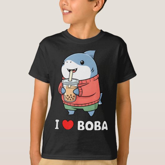 T-shirt Cute Kawaii Shark Boba Tea Funny Bubble Tea Lover  (Devant)