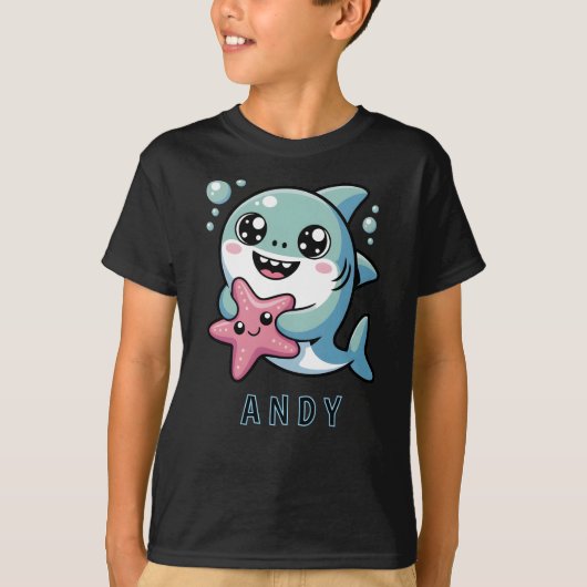 T-shirt Cute Kawaii Shark et Starfish Ocean Friends (Devant)