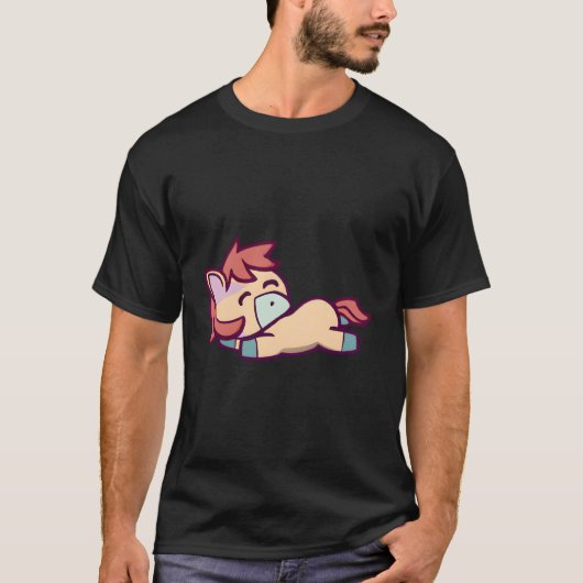 T-shirt Cute Kawaii Sleeping Cheval Design (Devant)