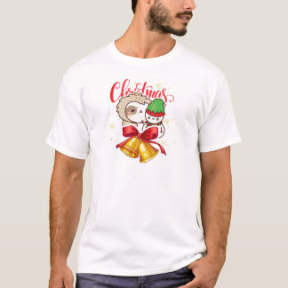 T-shirt Cute Kawaii Sloth & Snowman Christmas Holiday