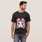T-shirt Cute Kawaii White Kitten Pink Ribbon Bow Magic Cat (Devant entier)