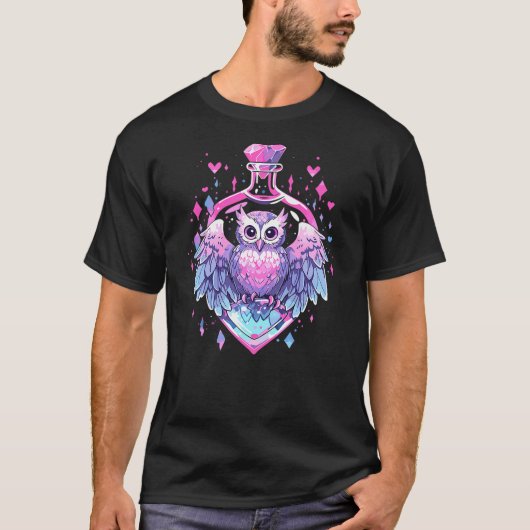 T-shirt Cute Kawaii Witch Owl Crystal Alchemy Pastel Goth (Devant)