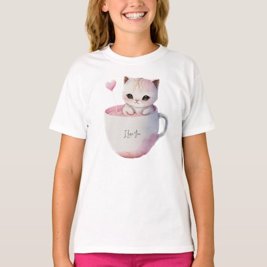 T-shirt Cute Kitten avec Coeur de Balloon (Devant)