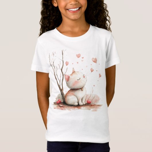T-Shirt Cute Kitten avec Coeurs Enfants Retour à l'école (Devant)