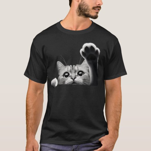 T-shirt Cute Kitten Big Eyes Cat Outstretched Paw (Devant)