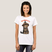 T-shirt Cute Kitten dans une sorcière Casquette Halloween (Devant entier)