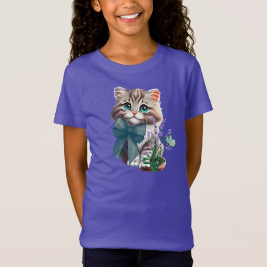 T-Shirt Cute Kitten et Butterfly (Devant)