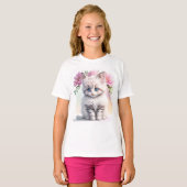 T-shirt Cute Kitten et Fleurs (Devant entier)