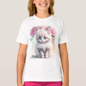 T-shirt Cute Kitten et Fleurs (Devant)