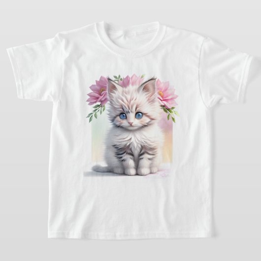 T-shirt Cute Kitten et Fleurs (Poser)