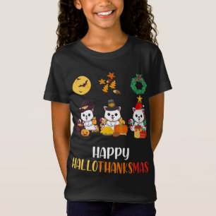 T-Shirt Cute Kitten Halloween Chat Noël Joyeux Hallotha