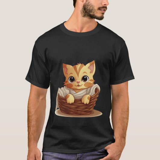 T-shirt Cute Kitten in Basket Cozy Blanket Art ✨🐾🧺 (Devant)