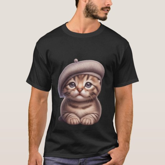 T-shirt Cute Kitten in Grey Beret Artist Cat  ✨🐾🎨 (Devant)