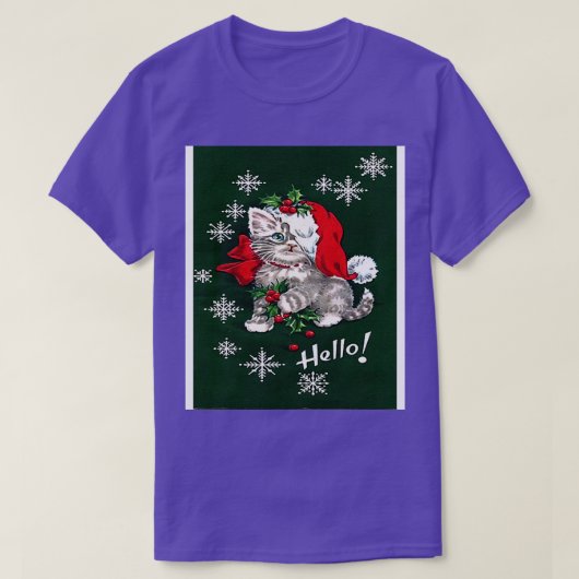T-shirt Cute Kitten Red Bow Snowflakes (Design devant)