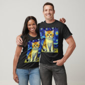T-shirt Cute Kitten Starry Night Van Gogh (Unisexe)