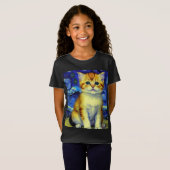 T-Shirt Cute Kitten Starry Night Van Gogh (Devant entier)