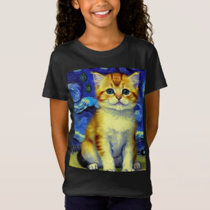T-Shirt Cute Kitten Starry Night Van Gogh