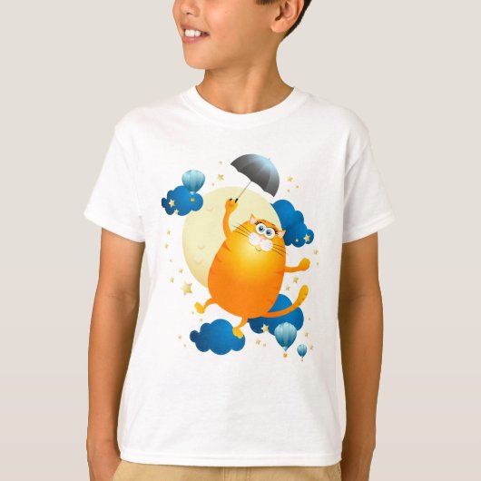 T-shirt Cute Kitten volant avec parapluie (Devant)