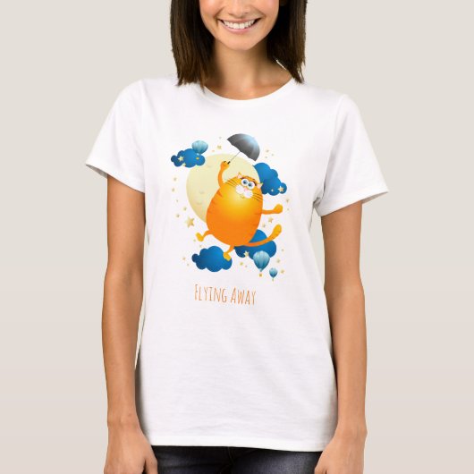 T-shirt Cute Kitten volant avec parapluie (Devant)